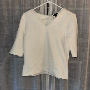 Ann Taylor Cream Textured V-Neck Blouse